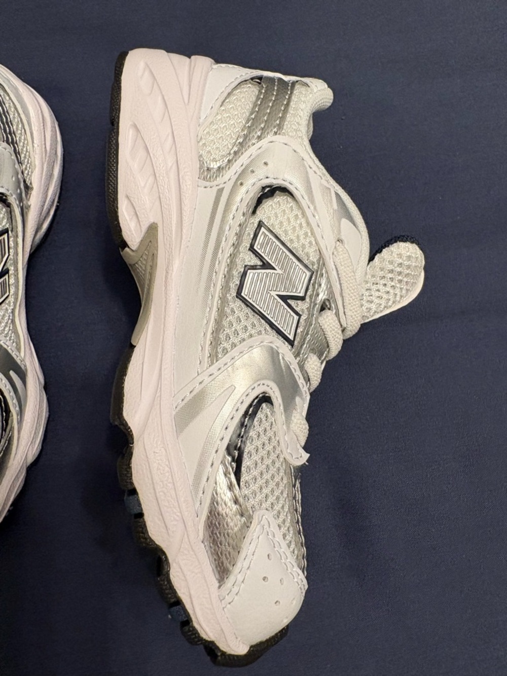 New Balance Kids White and Silver Athletic Sneakers - Picture 2 of 5